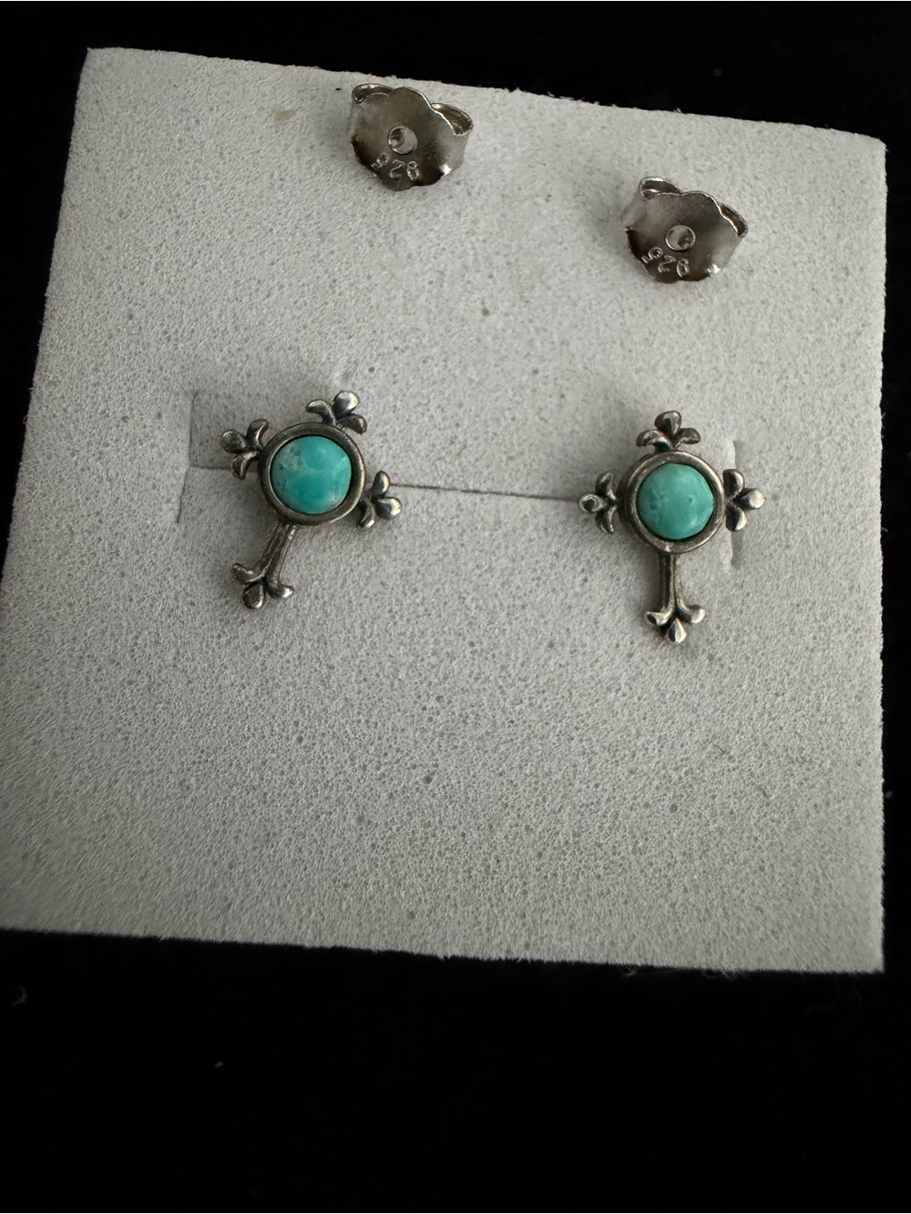 925 Sterling Silver Turquoise Cross Stud Earrings - Women's Jewelry